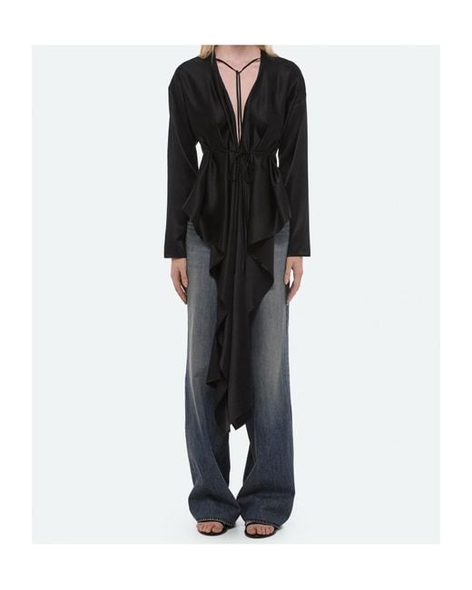 Helmut Lang Black Draped Silk Satin Scarf Top