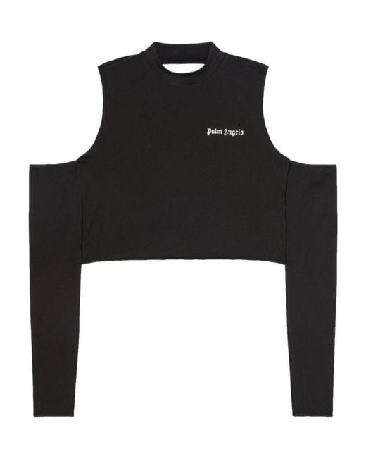 Palm Angels Black Logo Embroidered Cut-Out Detailed Top