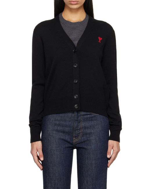 AMI Black Ami De Coeur Logo Embroidered Buttoned Cardigan