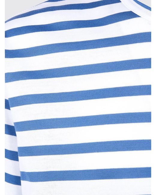 Junya Watanabe Blue Striped Short Sleeve T-Shirt for men