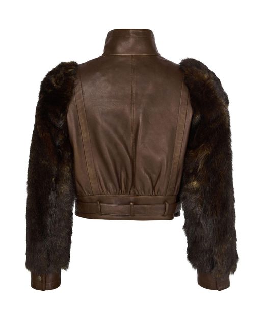 Chloé Brown High Collar Long Sleeve Leather Jacket