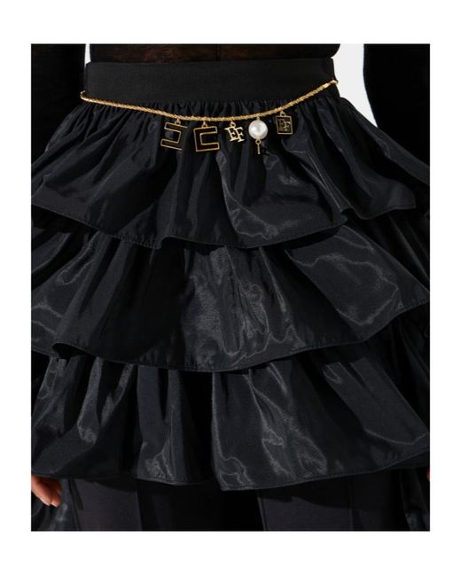 Elisabetta Franchi Black Ruffled Asymmetrical Skirt