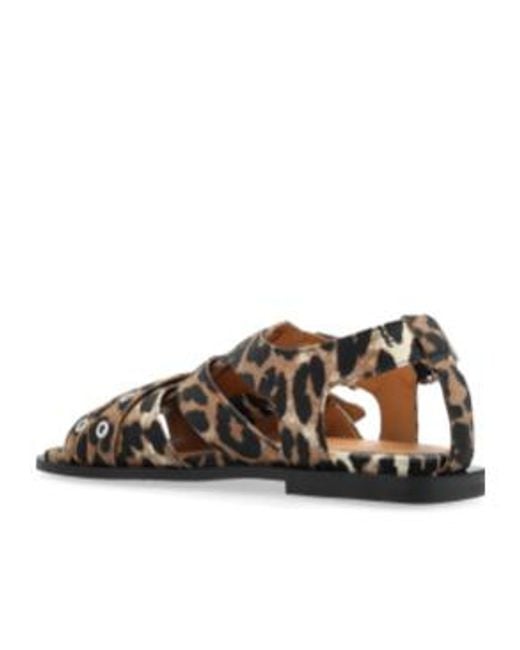 Ganni Black Leopard Printed Sandals