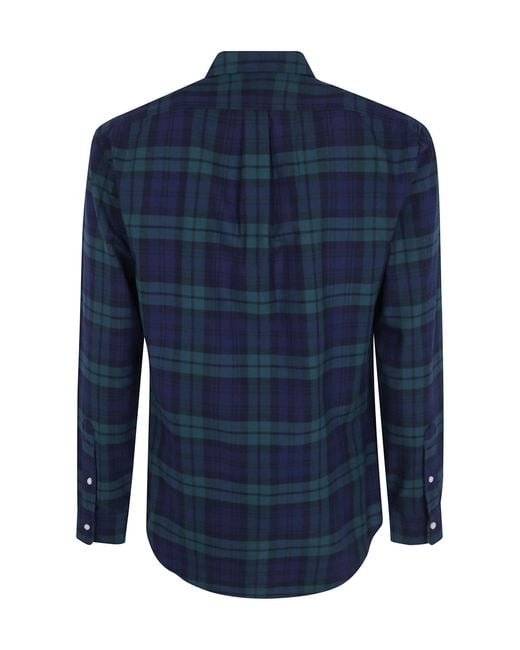 Polo Ralph Lauren Blue Logo Embroidered Checked Shirt for men