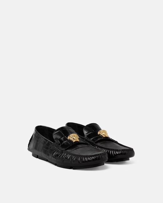 Versace Black Embossed Drivers Loafers for men