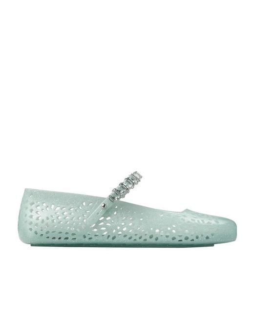 Jimmy Choo Green The Jelly Embellished Ballerina Flats