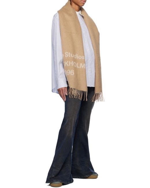 Acne Natural Logo Jacquard Fringed Scarf for men