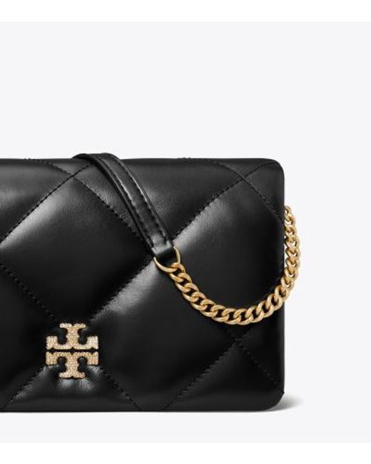Tory Burch Black Kira Diamond Quilted Chain Wallet