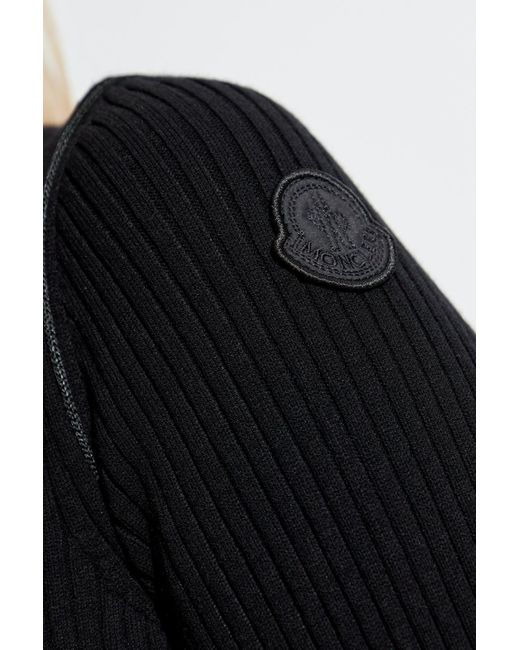 Moncler Black Half-Zip Ribbed-Knit Midi Dress