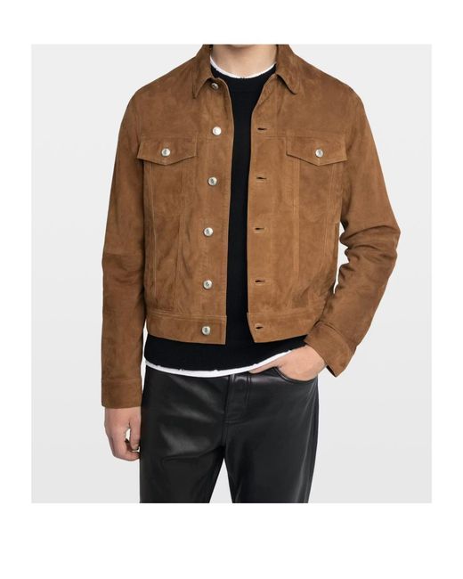 Zadig & Voltaire Brown Button-Fastening Suede Jacket for men
