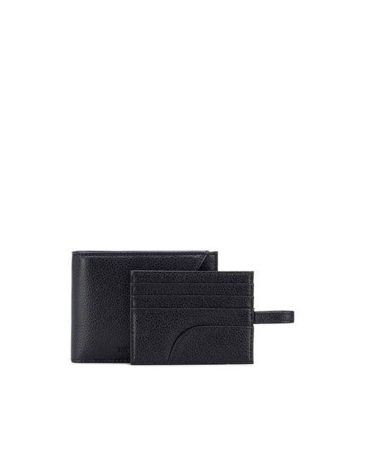 Emporio Armani Black Textured Leather Wallet Card Holder for men