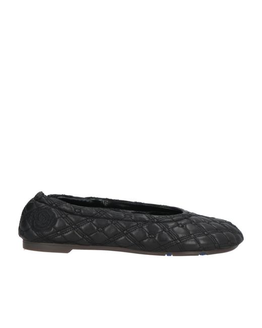 Burberry Black Leather Embroidered Ballet Flats