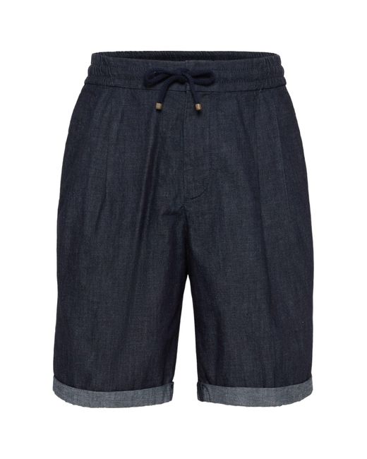 Brunello Cucinelli Blue Drawstring-Waist Denim Shorts for men