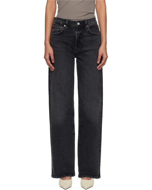 Agolde Black Harper Mid-Rise Wide-Leg Jeans