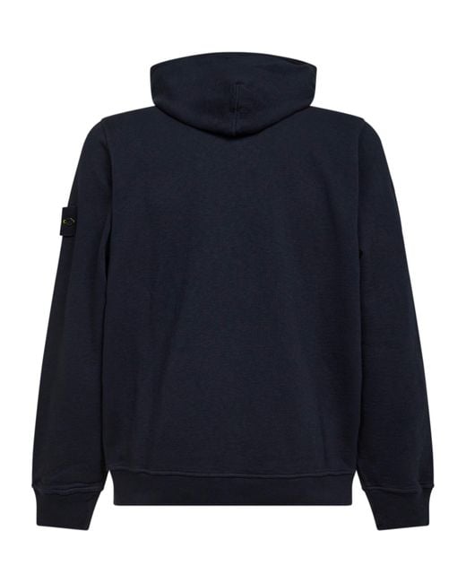Stone Island Blue Logo Patch Zipped Hoodie for men