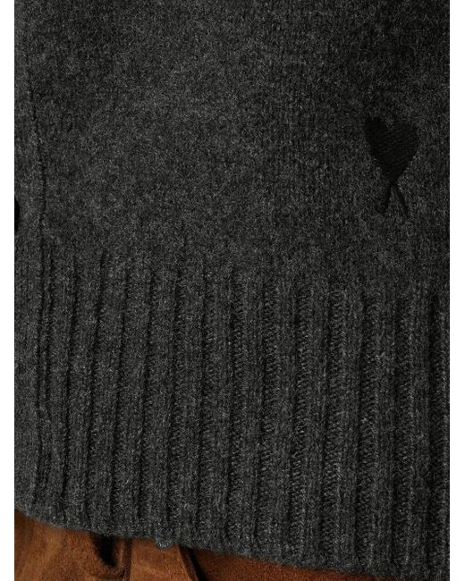 AMI Black Cropped Cashmere-Wool Cardigan With Button Front
