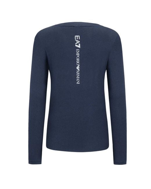 EA7 Blue T-Shirt With Round Neck And Long Sleeves