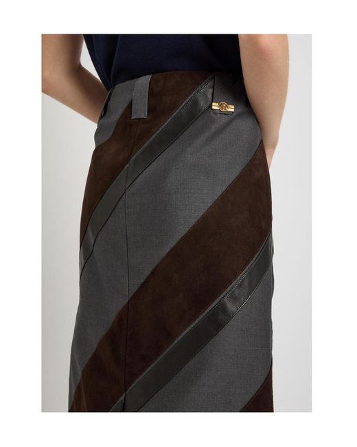 Versace Brown Panelled Leather And Mohair-Blend Knee-Length Skirt