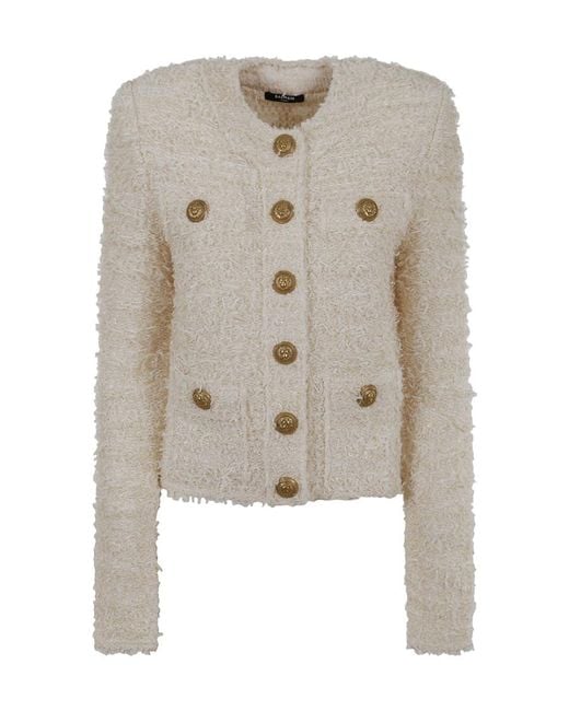 Balmain White Button-Up Tweed Jacket