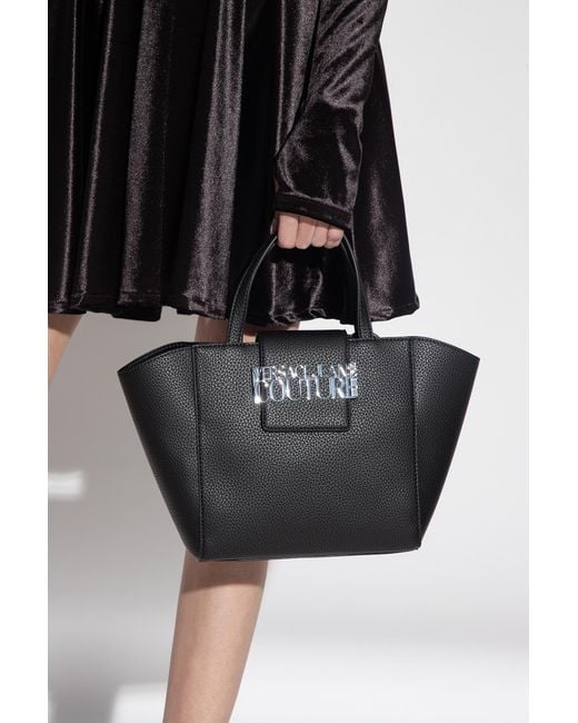 Versace Jeans Black Logo-Plaque Tote Bag