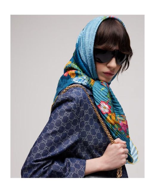 Gucci Blue Printed Silk Shawl
