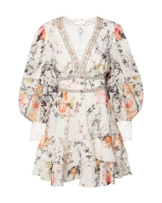 Camilla White Floral Linen And Silk Minidress
