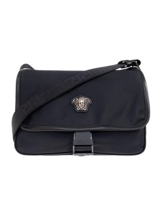 Versace Blue La Medusa Buckled Messenger Bag for men