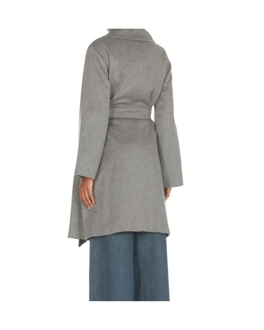 Max Mara Gray Belted Long-Sleeved Coat