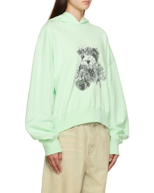 we11done Green Teddy Bear Cotton Hoodie for men