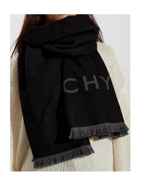 Givenchy Black Logo Fringe Scarf