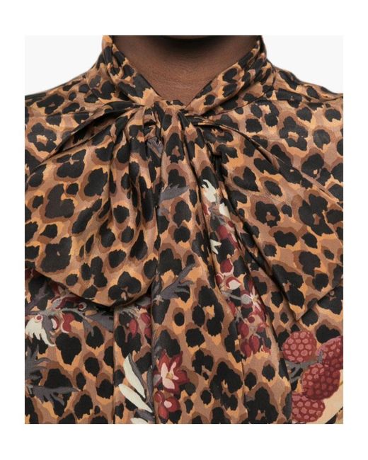 Etro Brown Leopard-Print Pussy-Bow Blouse