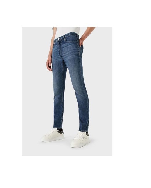 Emporio Armani Blue Mid-Rise Contrast Stitched Jeans for men