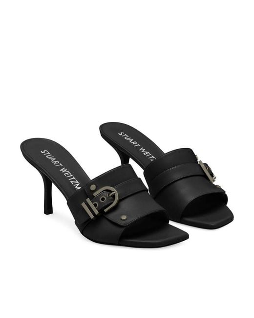 Stuart Weitzman Black Square-Headed High-Heeled Sandals