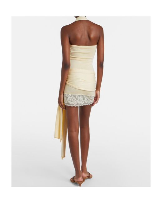AYA MUSE White Lace-Trimmed Silk Cotton Mini Dress