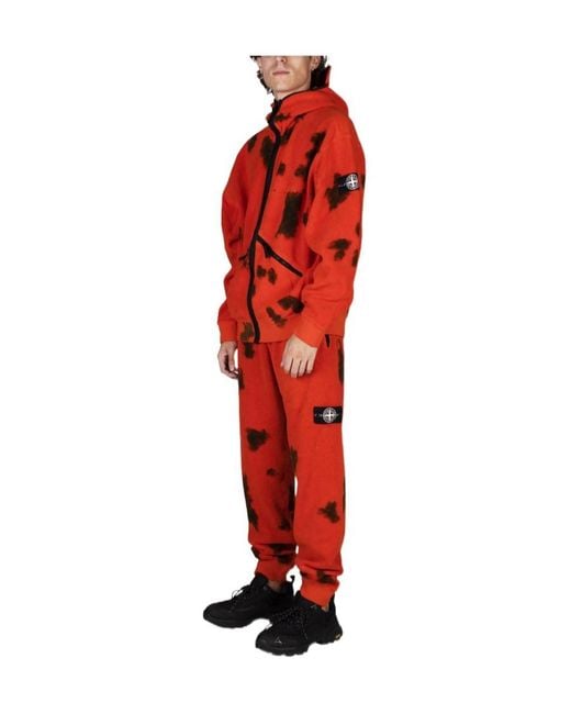 Stone Island Red Compass-Motif Fleece Track Pants for men