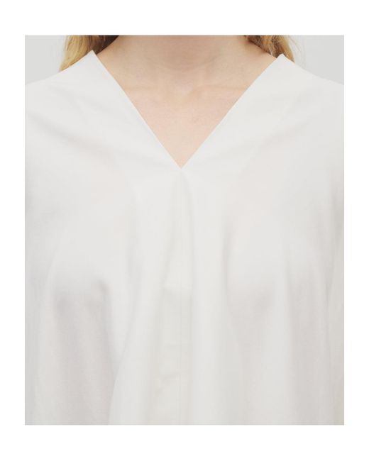 The Row White V-Neck Asymmetric Top
