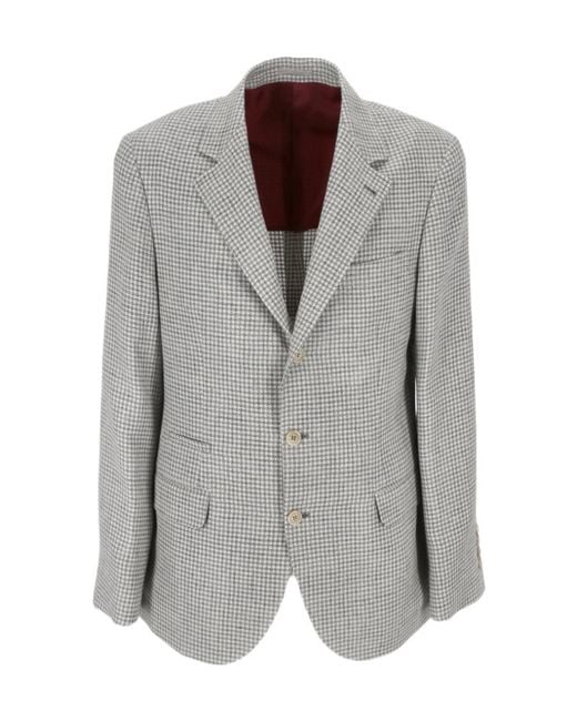 Brunello Cucinelli Gray Checkered Blazer for men