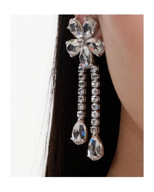 Self-Portrait White Crystal Flower Droplet Earrings