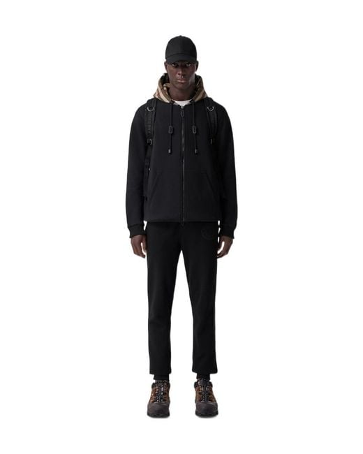 Burberry Black Check Hood Cotton Blend Zip Hoodie for men