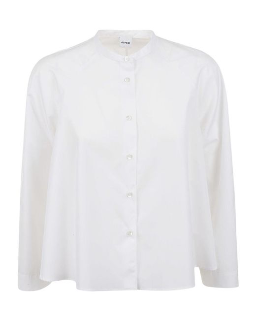 Aspesi White Relaxed Stand-Collar Shirt