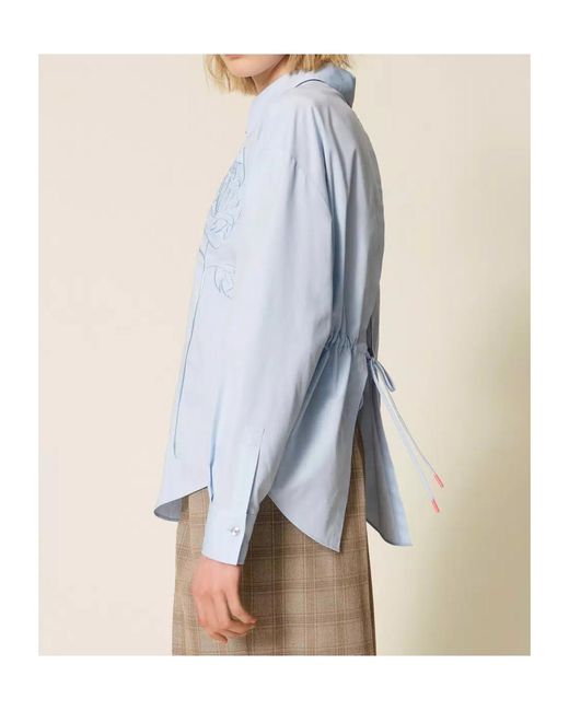 Twinset Blue X Myfo Floral-Embroidered Shirt