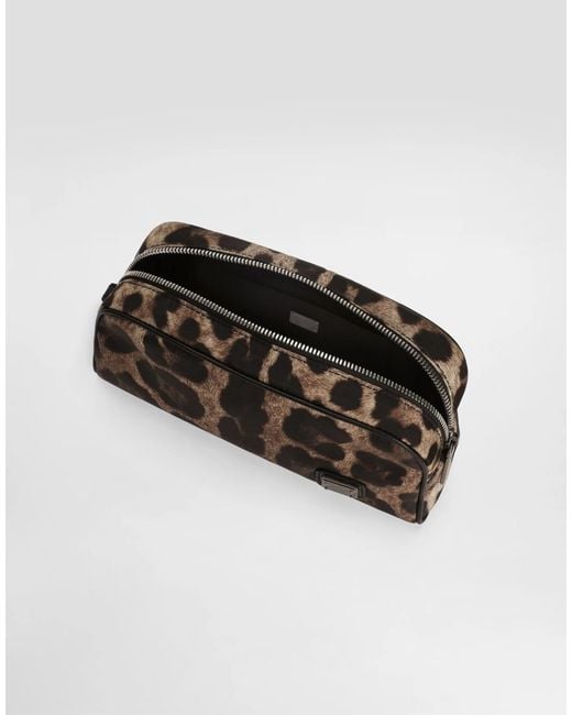 Dolce & Gabbana Brown Leopard-Print Wash Bag for men