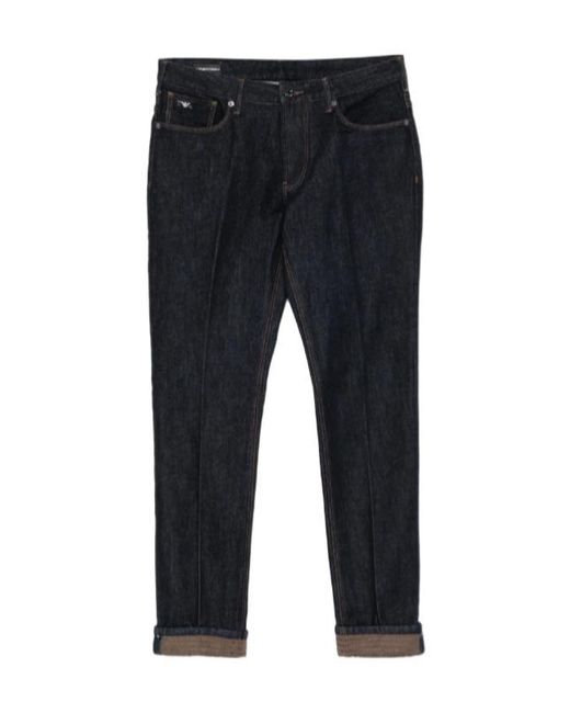Emporio Armani Blue Five-Pockets Logo-Plaque Jeans for men