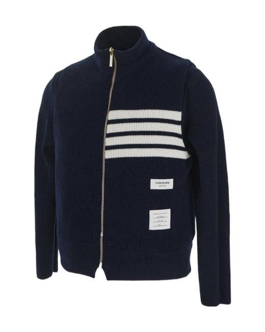 Thom Browne Blue Padded Press-Stud Ribbed Jacket for men