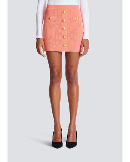 Balmain Pink Button Embellished Knitted Skirt
