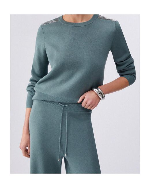 Liu Jo Green Beaded Crew-Neck Sweater