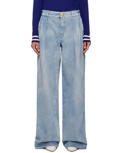Balmain Blue Logo Detailed Pleated Jeans