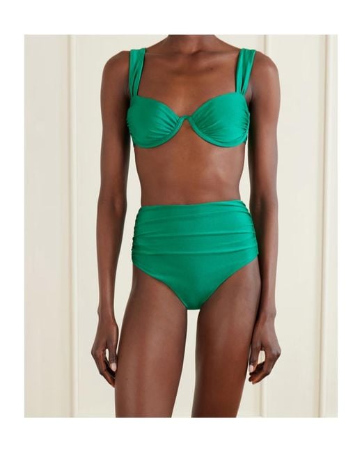 Jonathan Simkhai Green Teya Ruched High-Waisted Bikini Bottoms