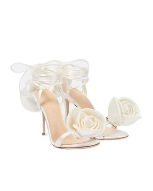 Magda Butrym White Floral-Appliqué Satin Sandals