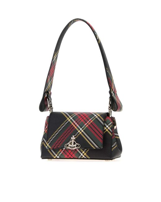 Vivienne Westwood White Orb Plaque Checked Shoulder Bag